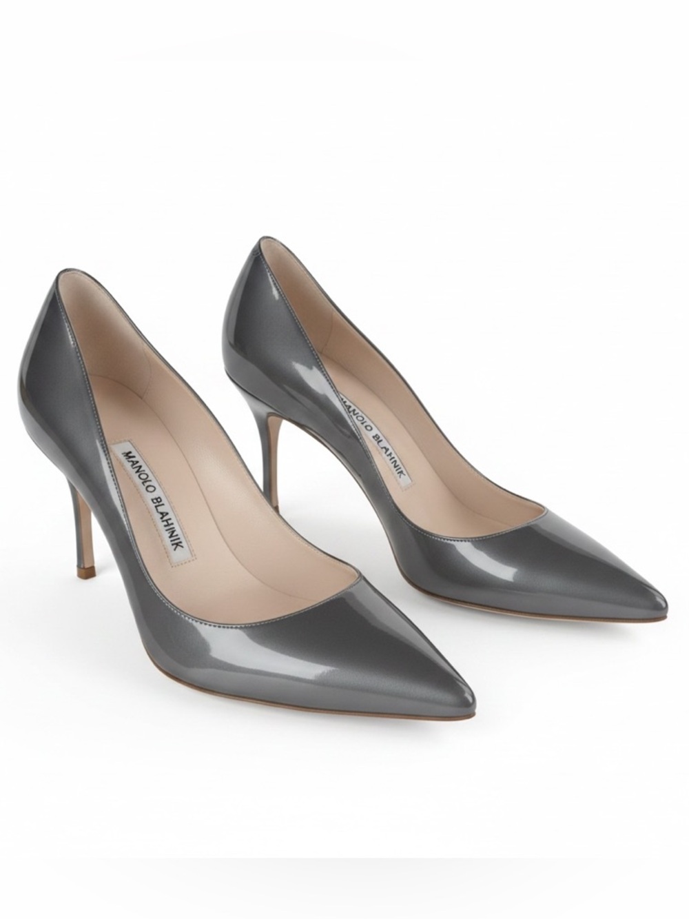 Manolo Blahnik BB 105 Grey Patent Leather Pumps Sz 38.5